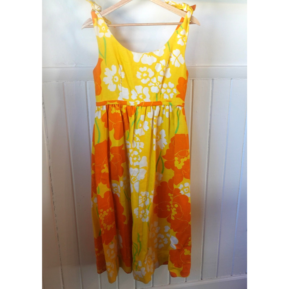 Vintage Handmade Sundress Small Yellow Floral‎ Tie Strap Midi Retro Cottage 70s